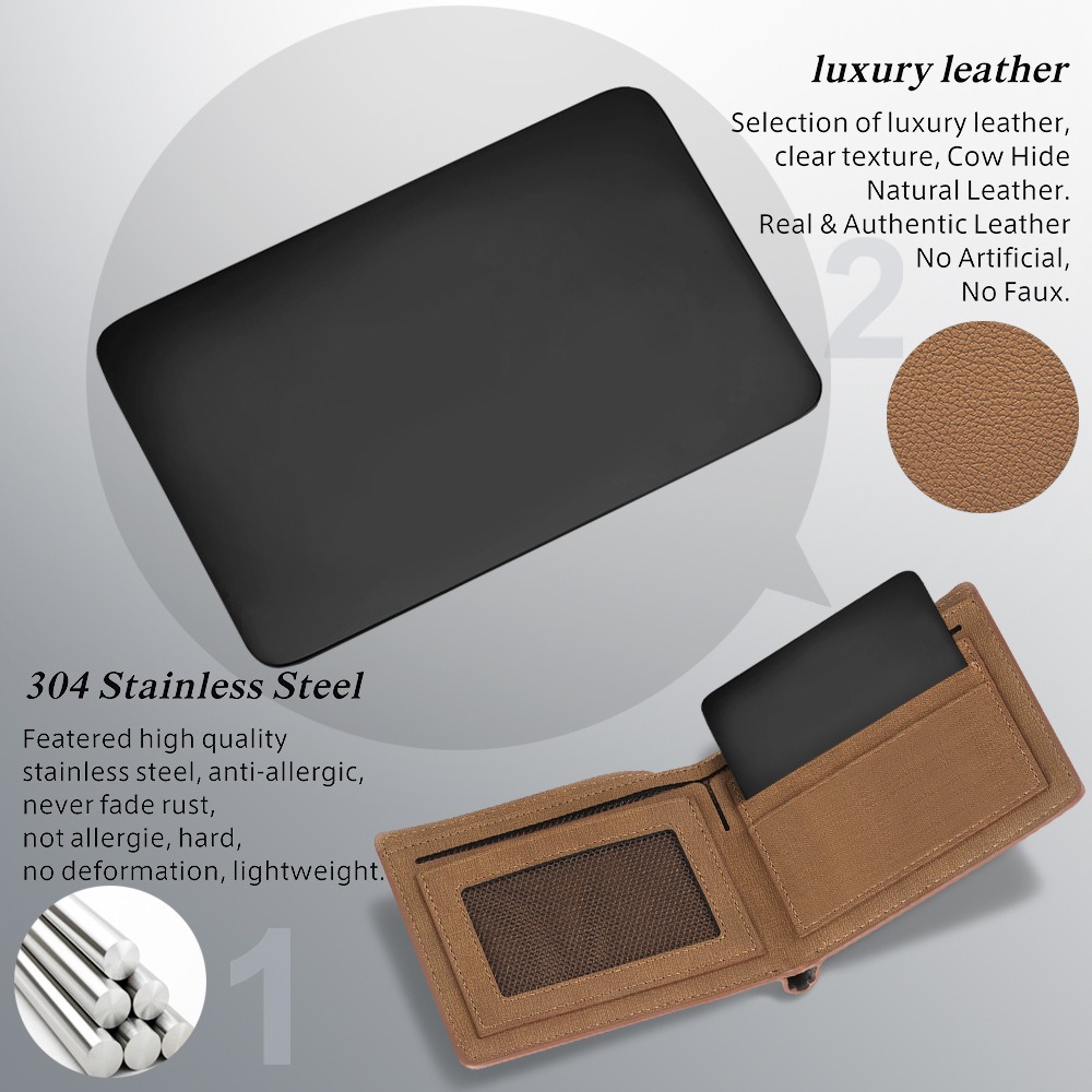 Personalized photo wallet card in stainless steel with a heart cutout and a printed photo — Black Tone, Smooth