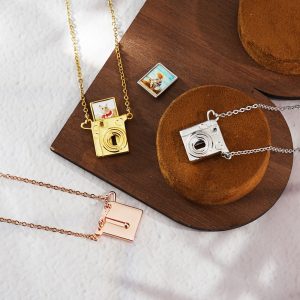 Photo charm pendant necklace showing a personalized photo