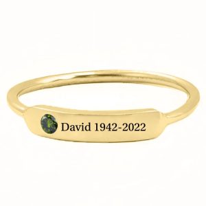 Minimalist stainless steel ring with cubic zirconia accent and one line of engraving