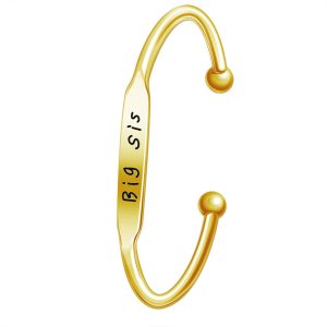 Copper bead sister bracelet with custom name engraving and birthstone in gold tone — Gold Tone, Big Sis