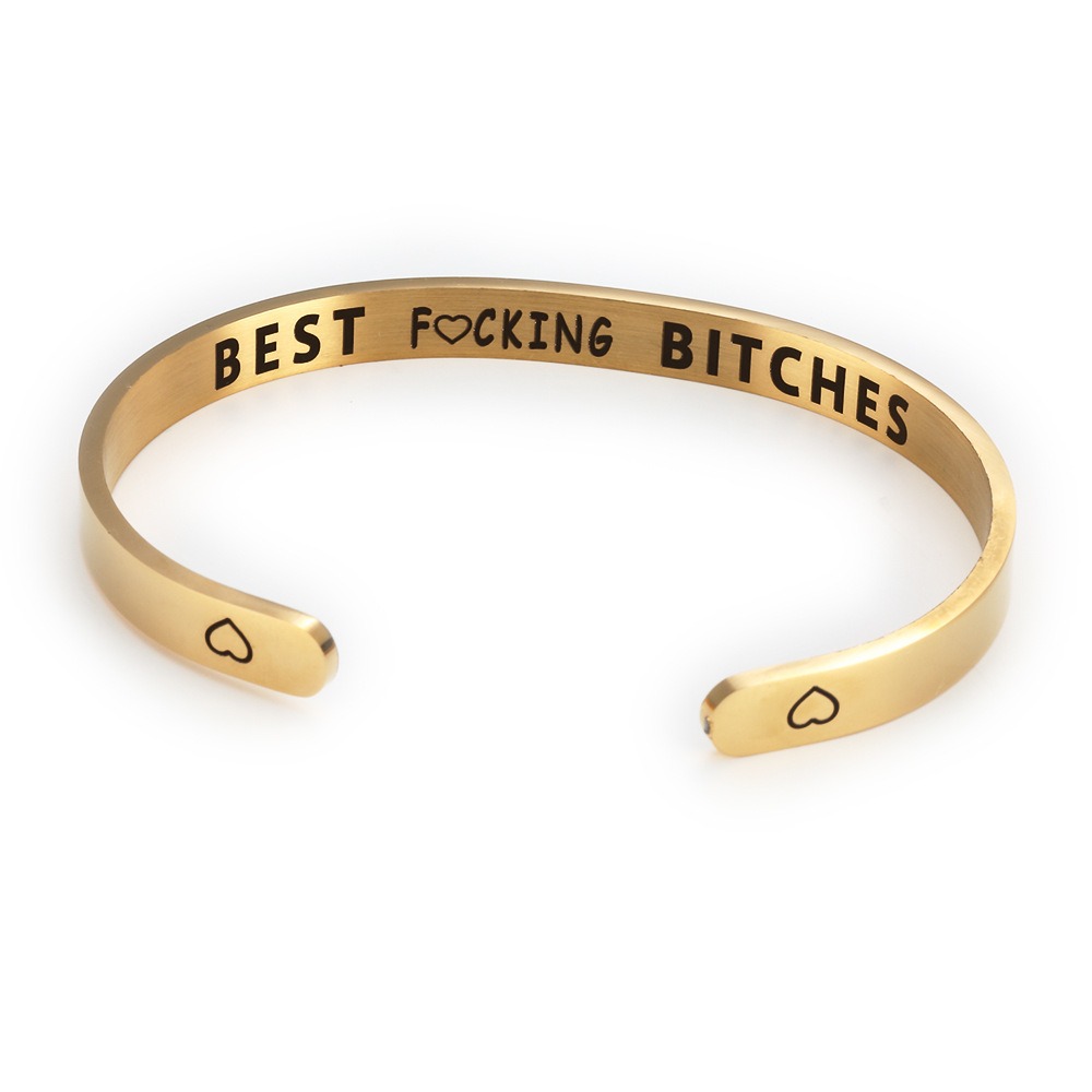 Engraved stainless steel open C-shape cuff bracelet