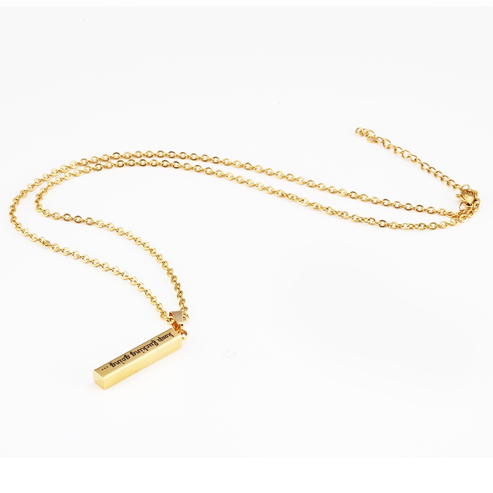 Engraved vertical bar necklace with an optional birthstone on a bamboo link chain