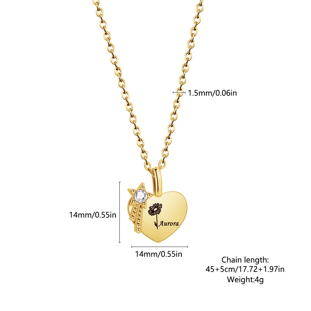 Stainless steel name necklace with a cubic zirconia birthstone flower pendant