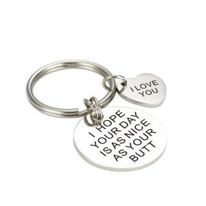 Stainless steel keychain with custom engraving and a birthstone charm