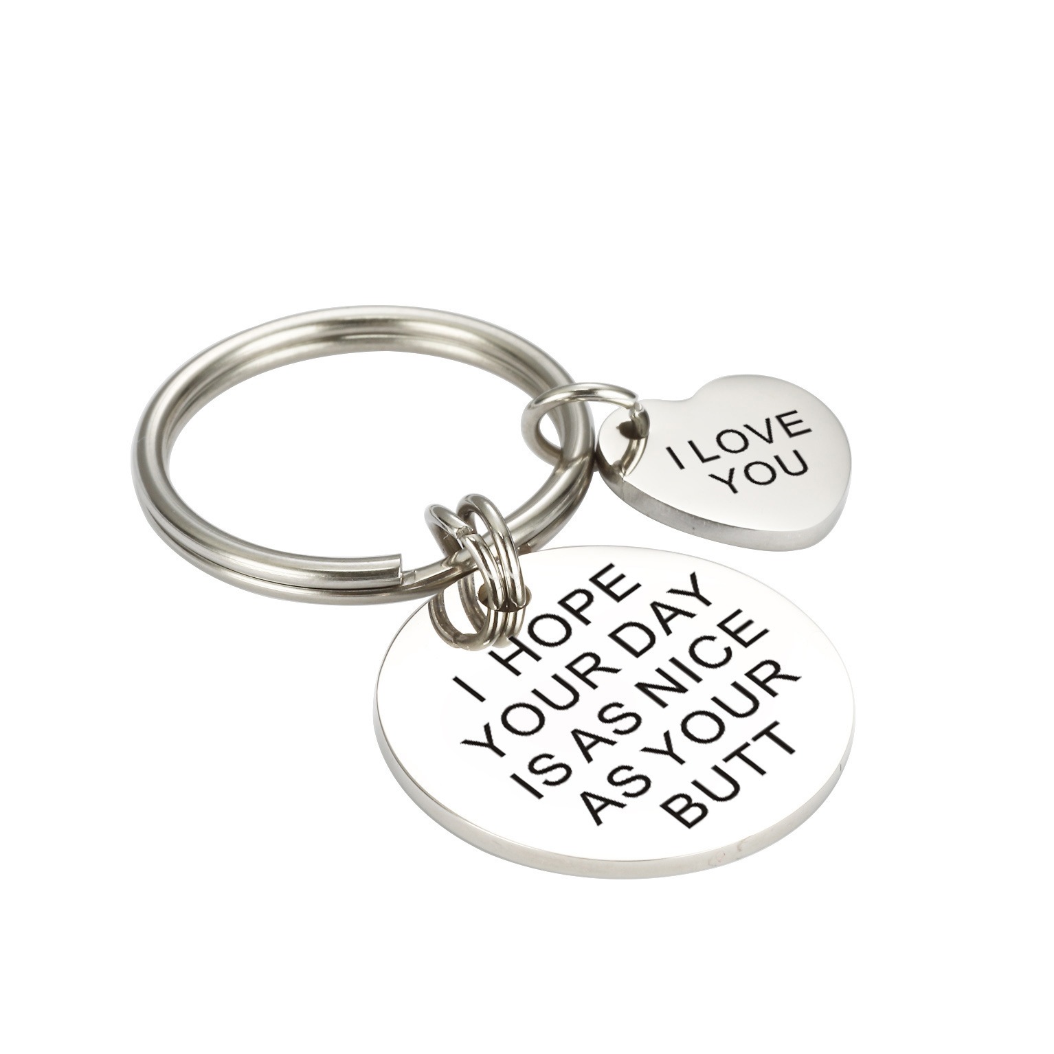 Stainless steel keychain with custom engraving and a birthstone charm