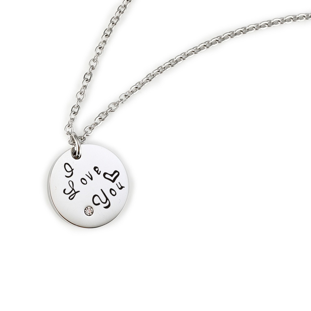 Stainless steel couple set with two engraved heart pendants, birthstones and a coil keychain