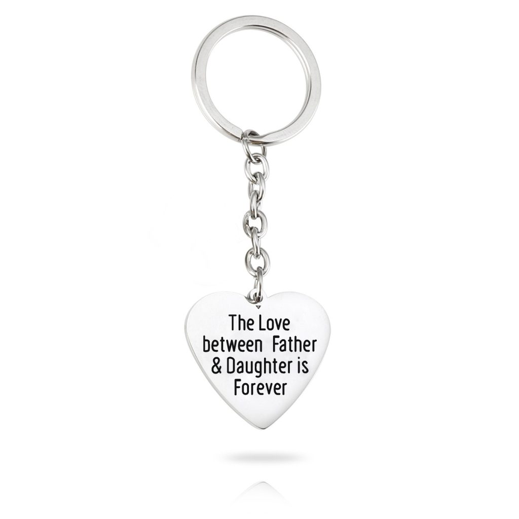 Stainless steel engraved name keychain with an alloy heart charm and birthstone accent