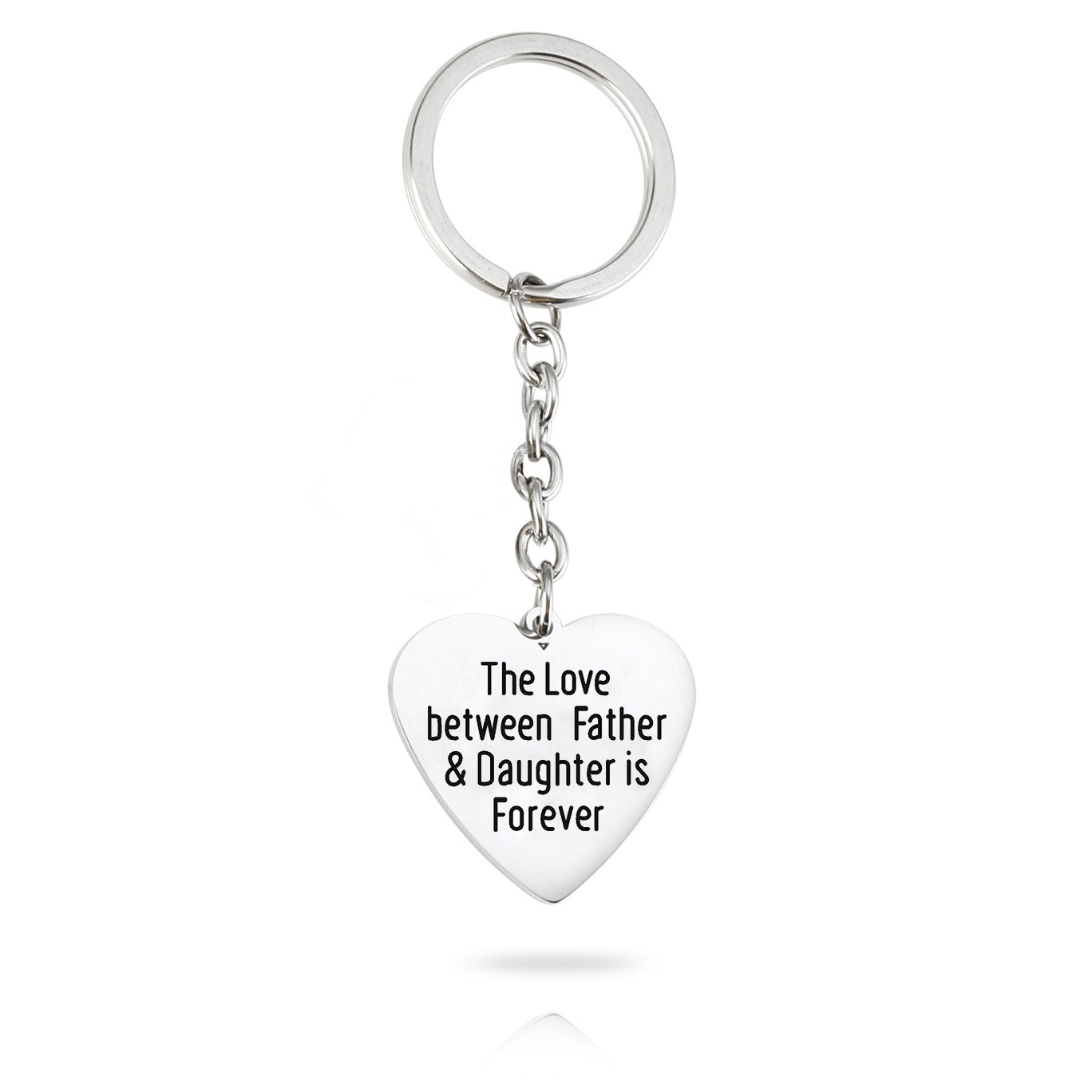 Stainless steel engraved name keychain with an alloy heart charm and birthstone accent