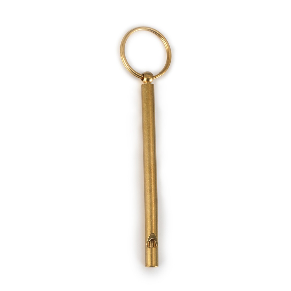 Engraved brass whistle keychain with a coil keyring and optional birthstone