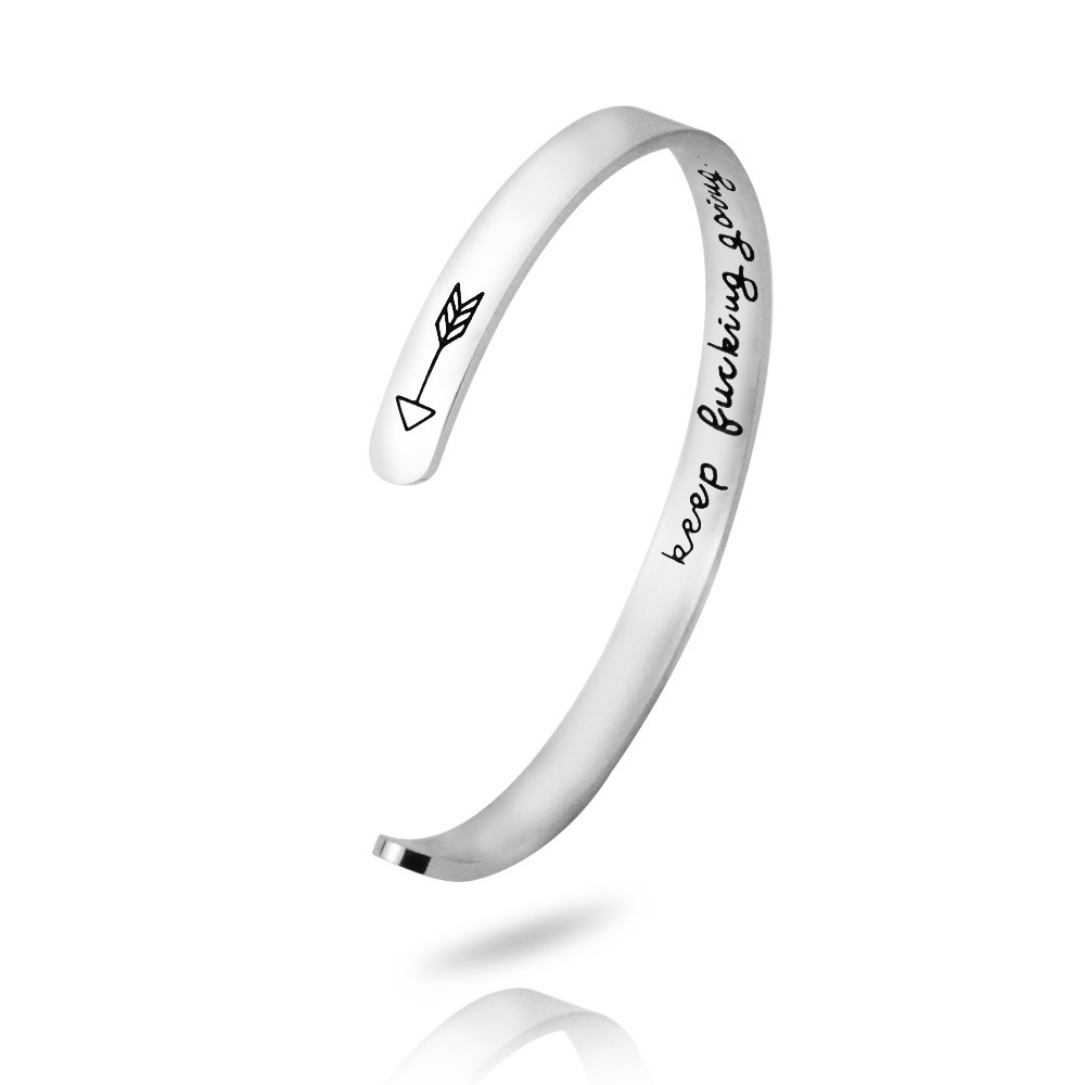 Engraved stainless steel open C-shape cuff bracelet