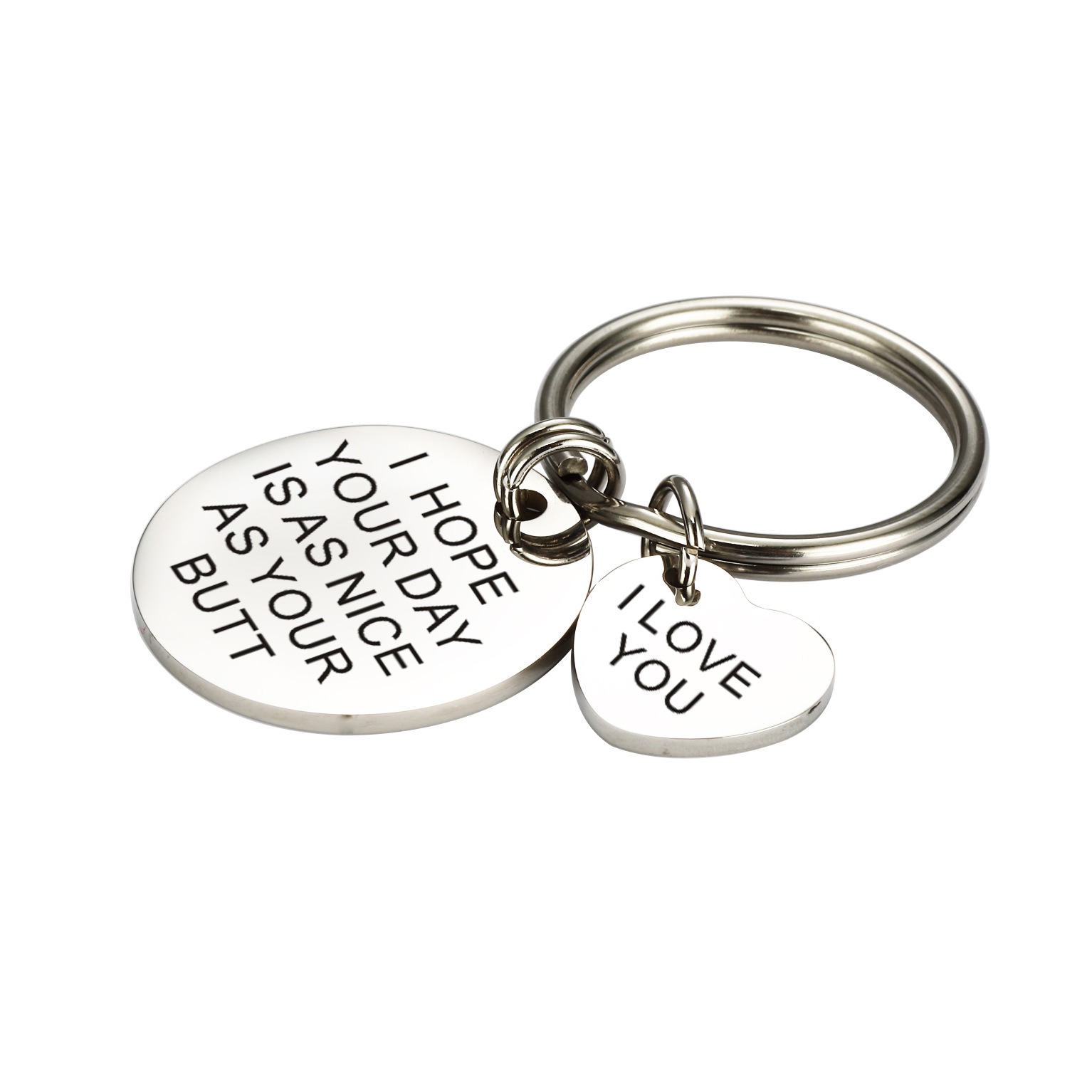 Stainless steel keychain with custom engraving and a birthstone charm