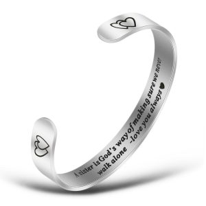 Wide polished stainless steel open cuff bracelet engraved with a name — Silver Tone, 10mm