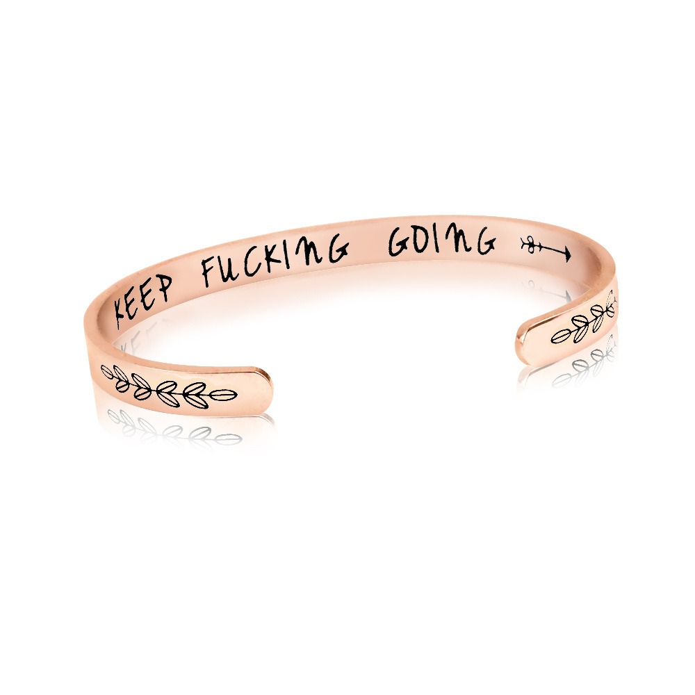 Engraved stainless steel open C-shape cuff bracelet