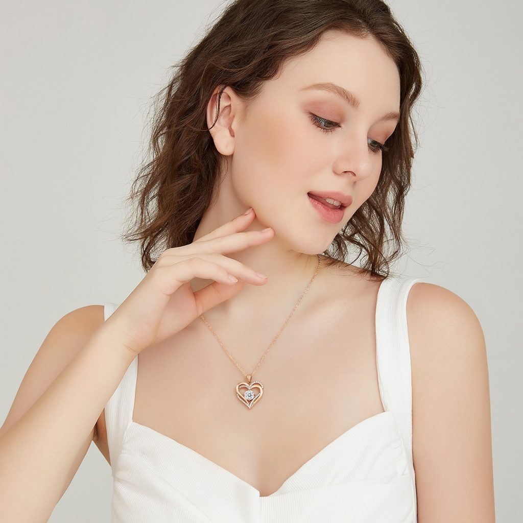 Engraved eternity heart pendant necklace with birthstone accent and cubic zirconia stones