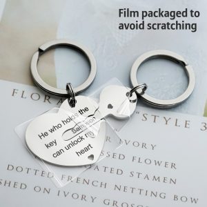 Stainless steel heart lock couple keychain with two engraved names and birthstone accents — Heart Lock Couple Key Set
