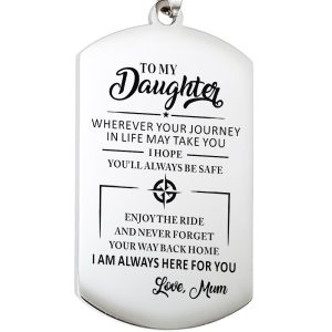 Engraved Dog Tag Keychain with Birthstone
