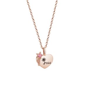 Stainless steel name necklace with a cubic zirconia birthstone flower pendant — Gold Tone