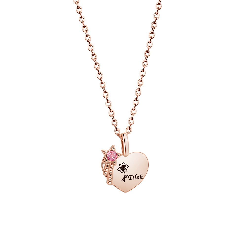 Stainless steel name necklace with a cubic zirconia birthstone flower pendant — Gold Tone