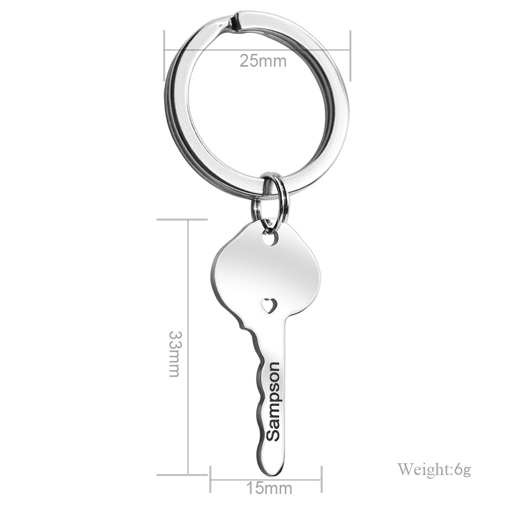 Stainless steel heart lock couple keychain with two engraved names and birthstone accents