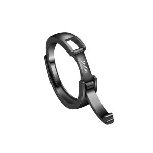 Two-heart birthstone ring with two engraved names shown in steel and black finish — Black Tone