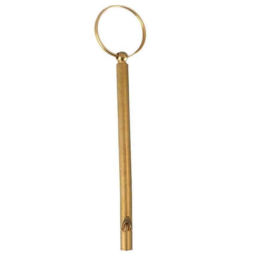 Engraved brass whistle keychain with a coil keyring and optional birthstone