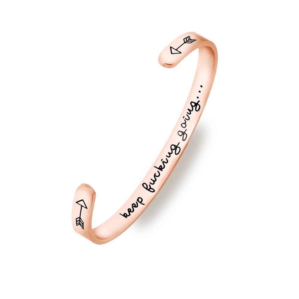 Engraved stainless steel open C-shape cuff bracelet