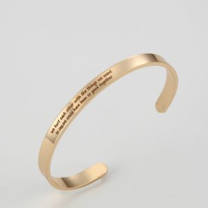 Engraved stainless steel open C-shape cuff bracelet
