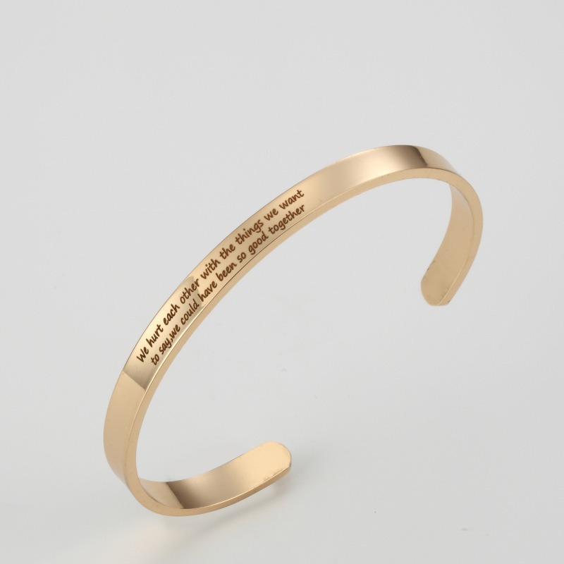 Engraved stainless steel open C-shape cuff bracelet